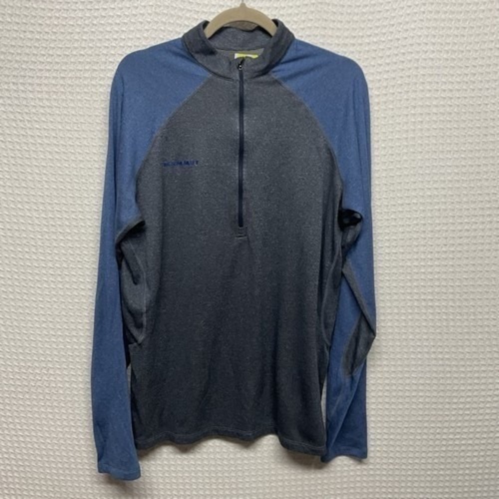 Mammut Polartec Blue/Gray Raglan Long Slv 1/4 Zip Fleece T-Shirt Men XL Honduras